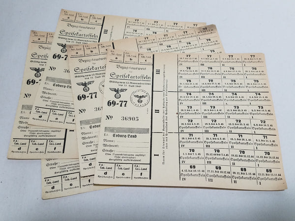 WWII German Ration Card Coburg 1944 Potatos 69-77 – Ostfront
