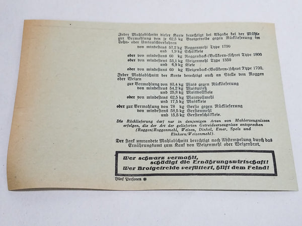 Original WWII German Ration Card Coburg 1945 Flour for 5 People – Ostfront