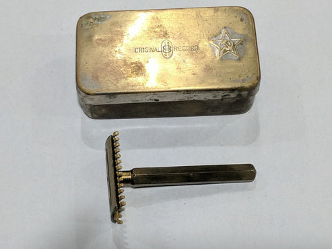 Original WWII Soviet Russian Brass Box and Razor